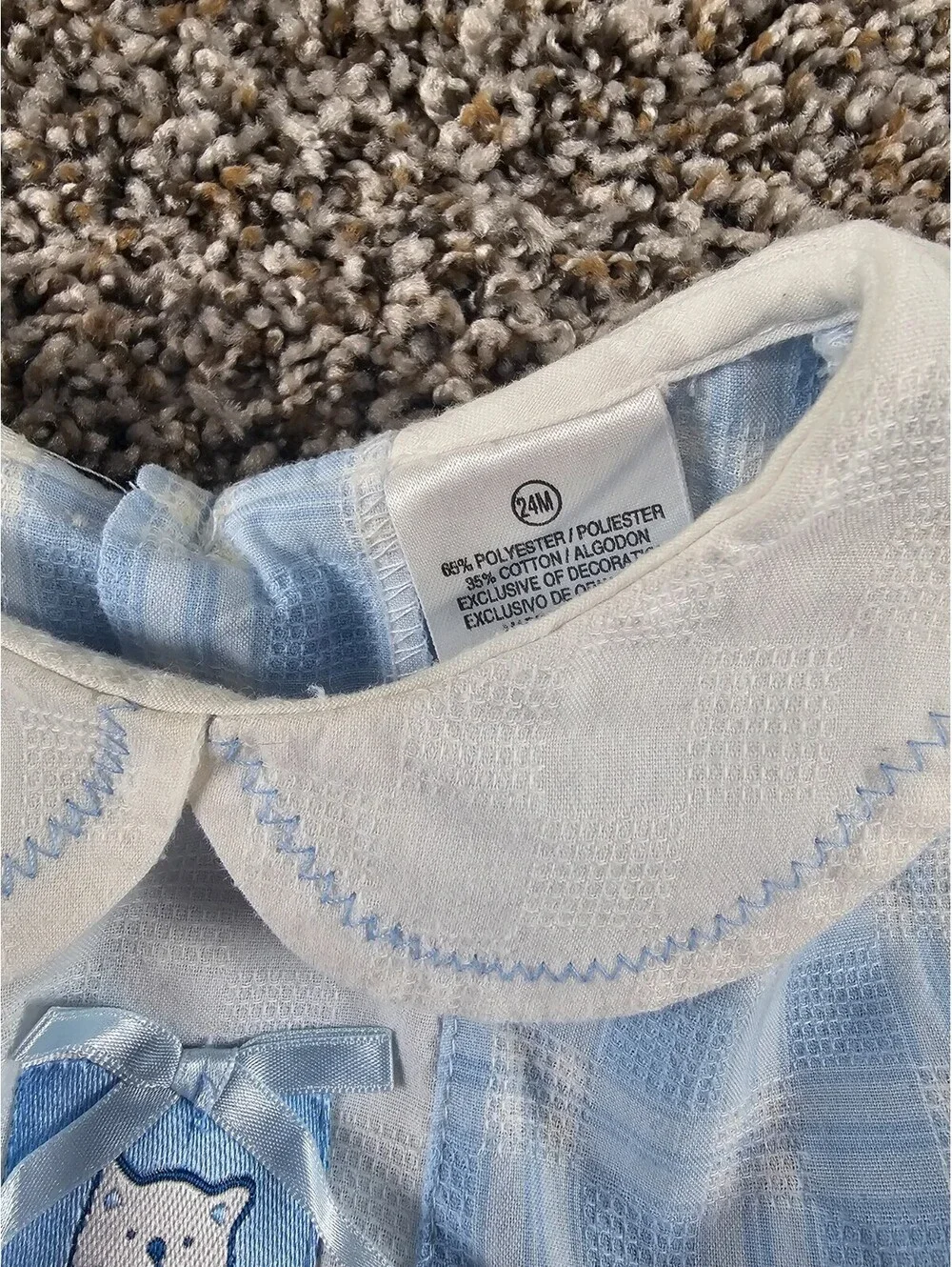 Vtg Baby Girls Sz 24M Short Sleeve Dress Blue White Kitty Cat Front